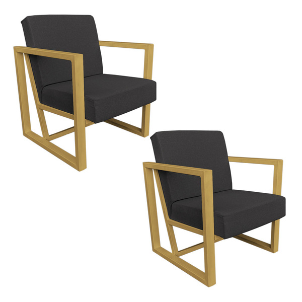 Kit 2 Poltronas Para Sala De Estar Maya Linho Grafite Base Me