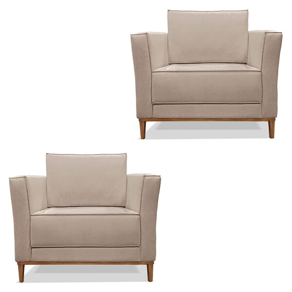 Kit 2 Poltronas Para Sala De Estar Vega Linho Areia Pés Casta