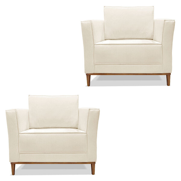 Kit 2 Poltronas Para Sala De Estar Vega Linho Pés Castanho -