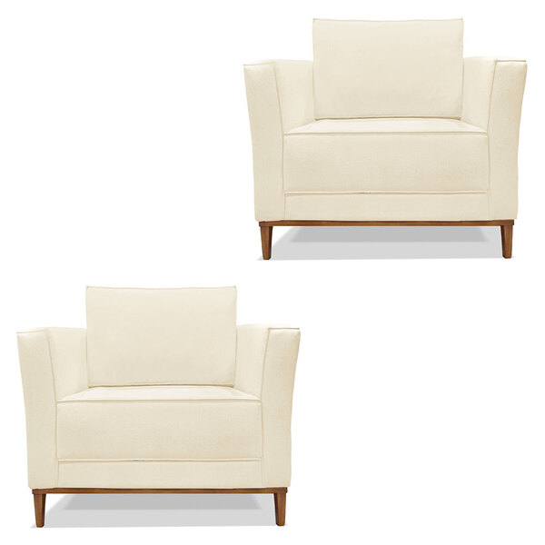 Kit 2 Poltronas Para Sala De Estar Vega Linho Pés Castanho -