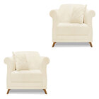 Kit 2 Poltronas Para Sala De Estar Vênus Linho Bege Pés Casta