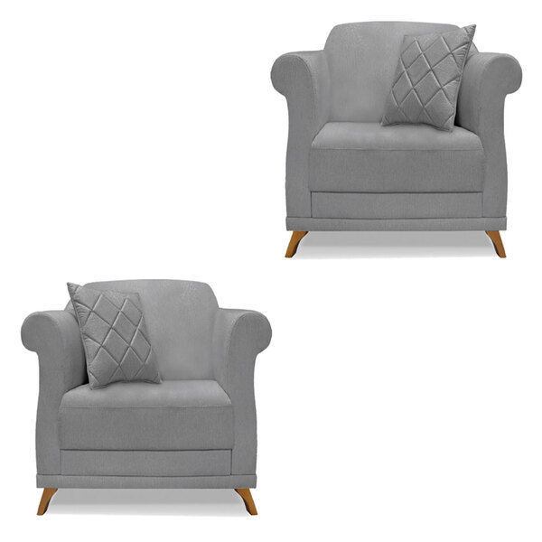 Kit 2 Poltronas Para Sala De Estar Vênus Linho Grafite Pés Ca