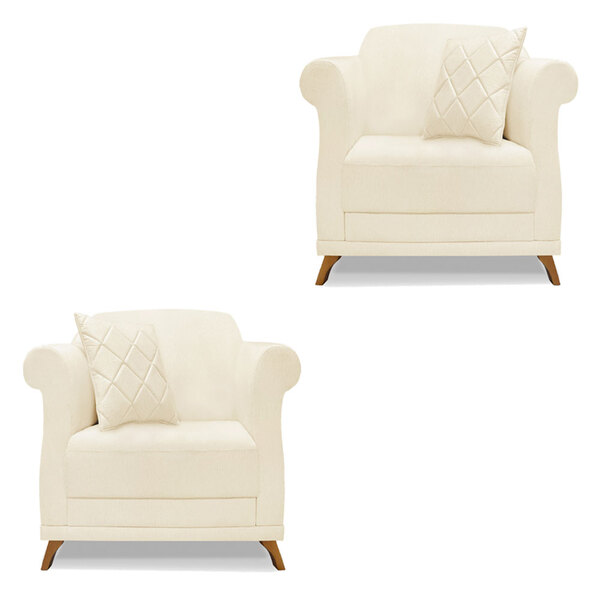 Kit 2 Poltronas Para Sala De Estar Vênus Linho Pés Castanho -