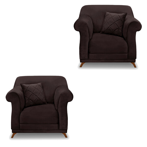 Kit 2 Poltronas Para Sala De Estar Vênus Suede Marrom Café Pé