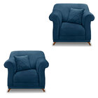 Kit 2 Poltronas Para Sala De Estar Vênus Veludo Azul Marinho