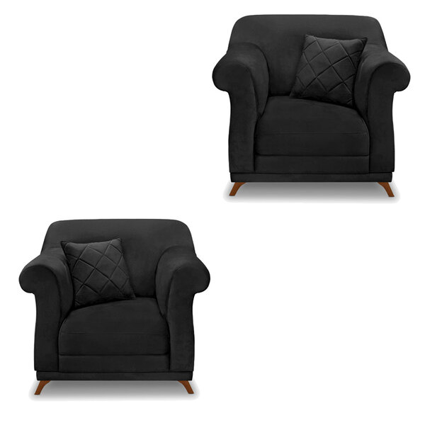 Kit 2 Poltronas Para Sala De Estar Vênus Veludo Pés Castanho