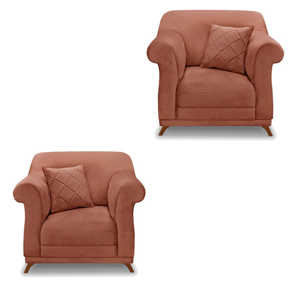 Kit 2 Poltronas Para Sala De Estar Vênus Veludo Pés Castanho