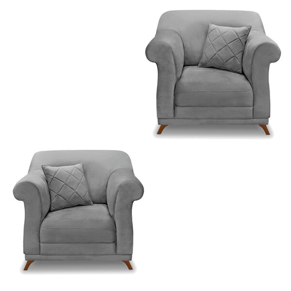 Kit 2 Poltronas Para Sala De Estar Vênus Veludo Pés Castanho