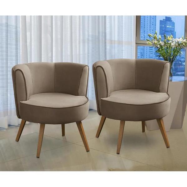 Kit 2 Poltronas Para Sala Decorativa Bela Suede Cappuccino Mi