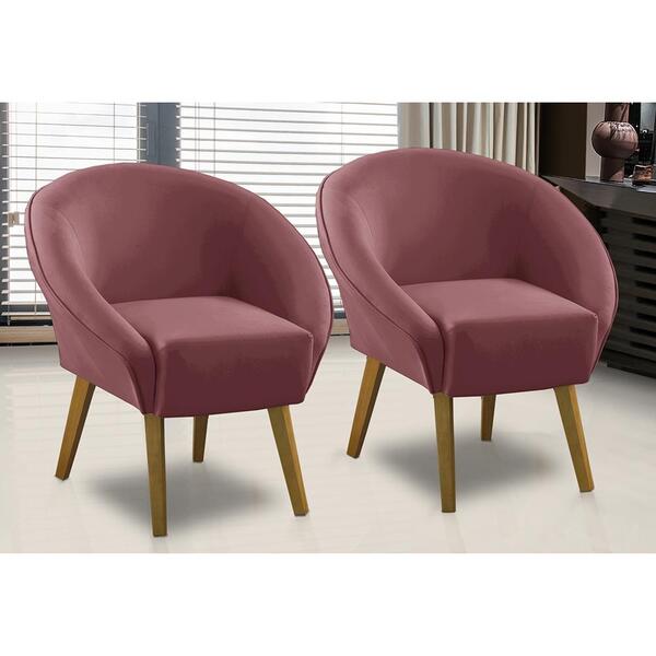 Kit 2 Poltronas Para Sala Decorativa Milena Veludo Rosê Adona