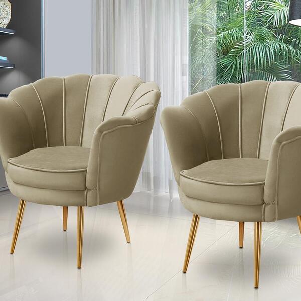 Kit 2 Poltronas Para Sala Decorativa Pétala Pés Ferro Dourado