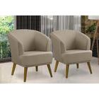 Kit 2 Poltronas Para Sala Decorativa Thaisa Linho Bege Madeli