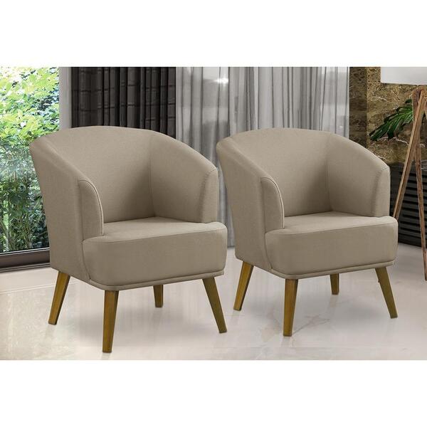 Kit 2 Poltronas Para Sala Decorativa Thaisa Linho Bege Madeli