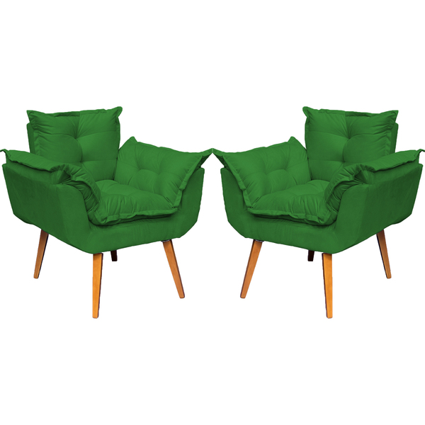 Kit 2 Poltronas Para Sala Decorativas Alice Suede Verde Pé Ca