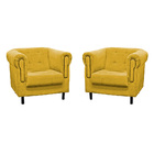 Kit 2 Poltronas Parreira Suede Amarelo Pés Palito Tana Decor