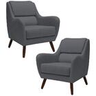 Kit 2 Poltronas Pés Madeira Gooby Veludo Cinza