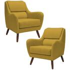 Kit 2 Poltronas Pés Madeira Gooby Veludo Mostarda