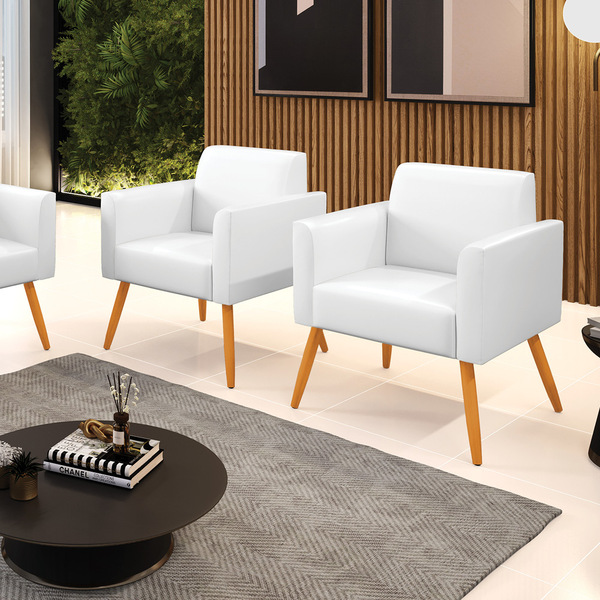 Kit 2 Poltronas Pés Palito Castanho Marisa Corano - Branco