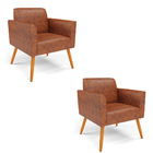 Kit 2 Poltronas Pés Palito Castanho Marisa Corano - Nozes