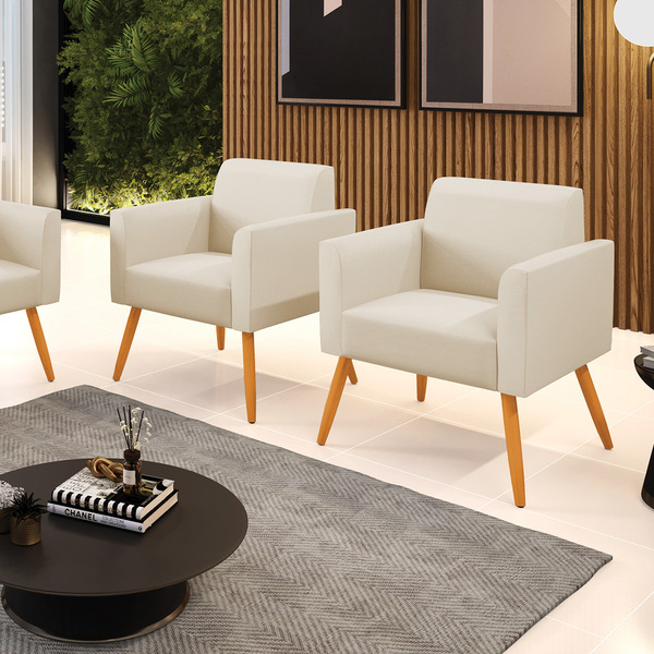 Kit 2 Poltronas Pés Palito Castanho Marisa Corino Bege