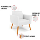 Kit 2 Poltronas Pés Palito Castanho Marisa Corino Branco