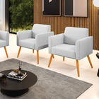 Kit 2 Poltronas Pés Palito Castanho Marisa Linho - A05 Cinza