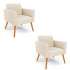 Kit 2 Poltronas Pés Palito Castanho Marisa Linho - A19 Bege