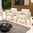 Kit 2 Poltronas Pés Palito Castanho Marisa Linho - A19 Bege