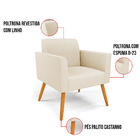 Kit 2 Poltronas Pés Palito Castanho Marisa Linho - A19 Bege