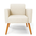 Kit 2 Poltronas Pés Palito Castanho Marisa Linho - A19 Bege