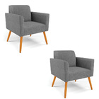 Kit 2 Poltronas Pés Palito Castanho Marisa Linho - A26 Grafite