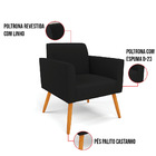 Kit 2 Poltronas Pés Palito Castanho Marisa Linho Preto A79