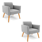 Kit 2 Poltronas Pés Palito Castanho Marisa Suede Cinza