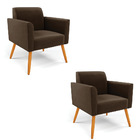 Kit 2 Poltronas Pés Palito Castanho Marisa Suede - Marrom