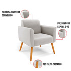 Kit 2 Poltronas Pés Palito Castanho Marisa Veludo - Cinza