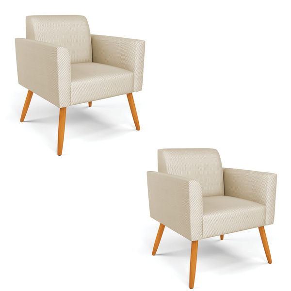 Kit 2 Poltronas Pés Palito Castanho Marisa Veludo Luxo D03 -