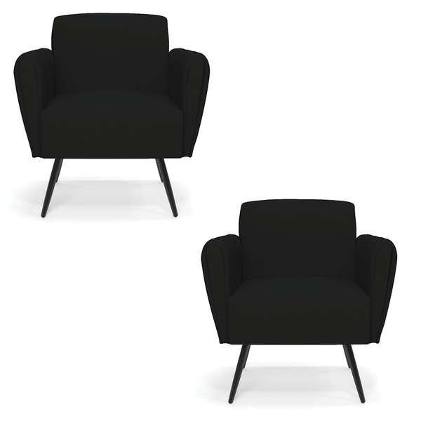 Kit 2 Poltronas Pés Palito De Ferro Bruna Linho D01 - D'rossi