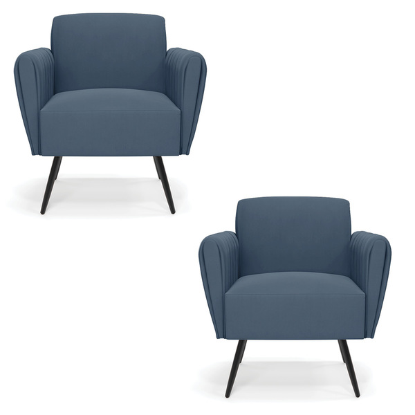 Kit 2 Poltronas Pés Palito De Ferro Bruna Suede D01 - D'rossi