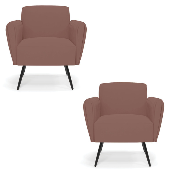 Kit 2 Poltronas Pés Palito De Ferro Bruna Veludo D01 - D'ross