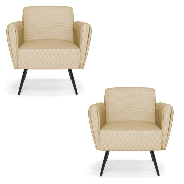 Kit 2 Poltronas Pés Palito De Ferro Bruna Veludo Luxo Off Whi