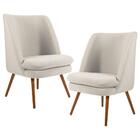 Kit 2 Poltronas Pés Palito Madeira Linho Bege