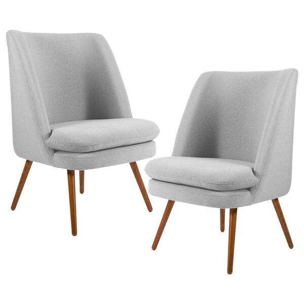 Kit 2 Poltronas Pés Palito Madeira Linho Cinza Claro