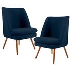 Kit 2 Poltronas Pés Palito Madeira Pérsia B-304 Suede Azul Ma