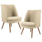 Kit 2 Poltronas Pés Palito Madeira Pérsia C-129 Linho Bege Es