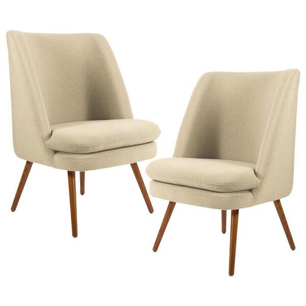 Kit 2 Poltronas Pés Palito Madeira Pérsia C-129 Linho Bege Es