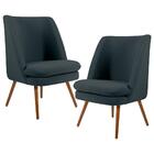 Kit 2 Poltronas Pés Palito Madeira Pérsia C-465 Linho Chumbo