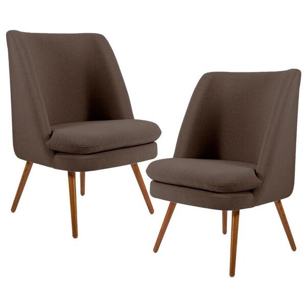 Kit 2 Poltronas Pés Palito Madeira Suede Marrom Claro