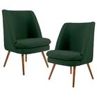 Kit 2 Poltronas Pés Palito Madeira Suede Verde Musgo