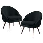 Kit 2 Poltronas Pés Palito Madeira Veludo Preto Domi