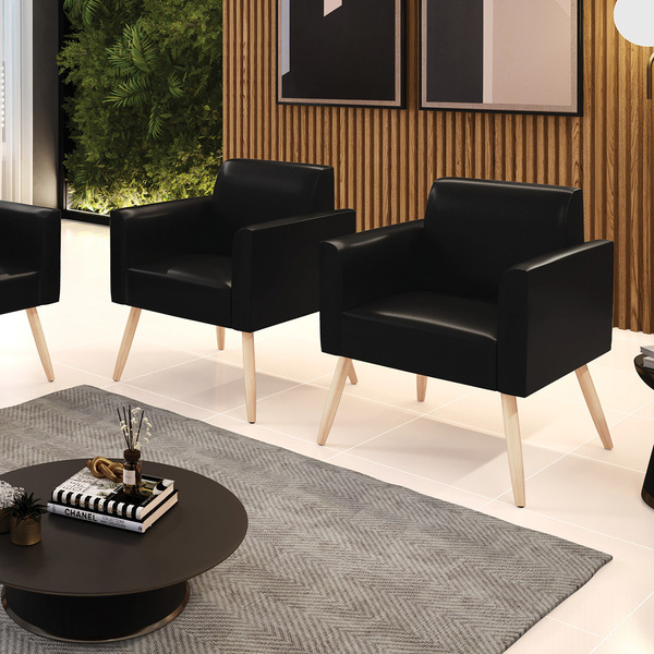 Kit 2 Poltronas Pés Palito Natural Marisa Corano - Preto